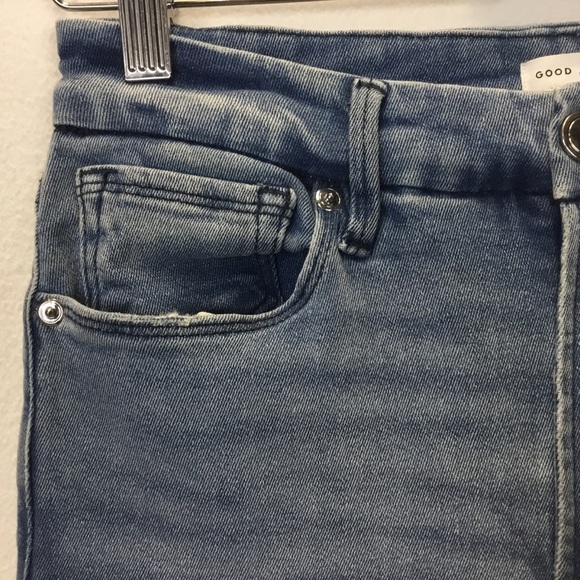 Good American Good Waist Cropped Skinny Split Back Pocket Blue Jeans Size 6/28 - Picture 6 of 12